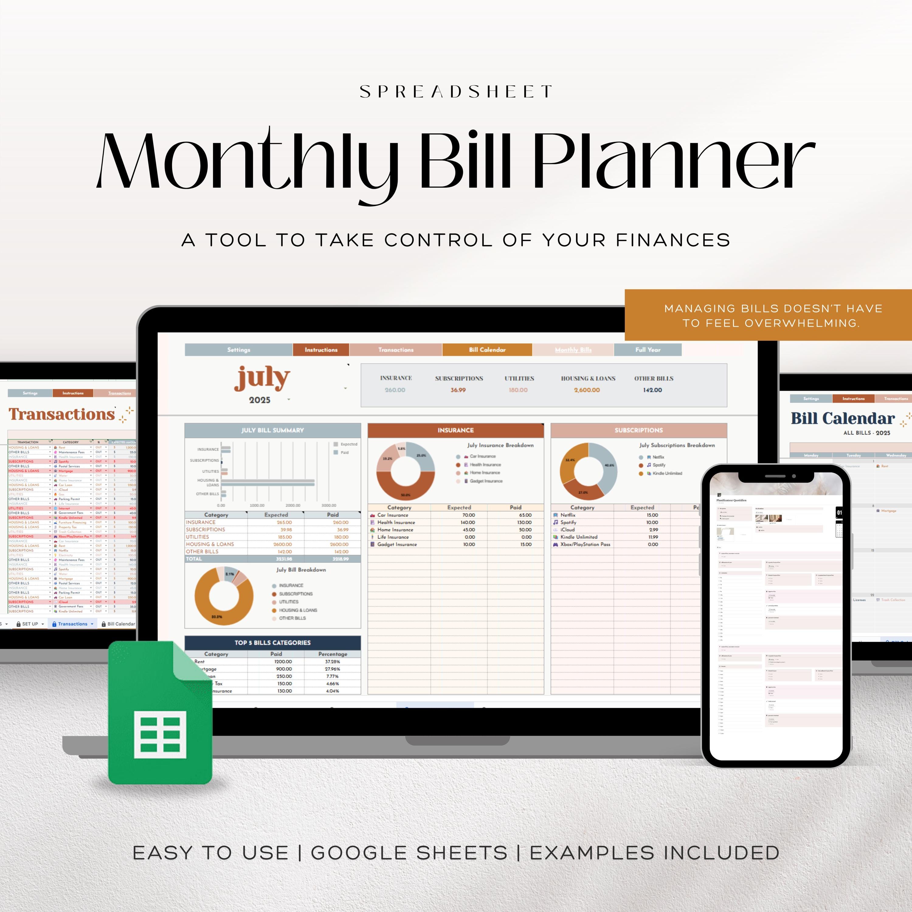 Ongoing Bills Planner Google Sheets | Monthly Bill Tracker & Budget ...