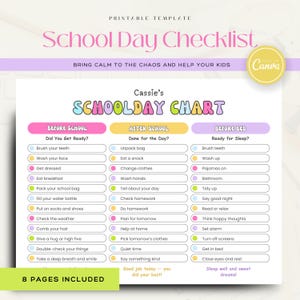 Editable Schoolday Checklist for Kids | Printable Routine Chart | Kids Chore List | Before & After School Tasks | Morning Bedtime Chart