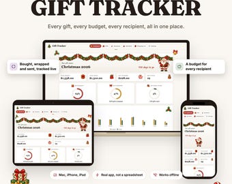 Christmas Gift Tracker App Holiday Gift Planner Budget Tracker Recipient List Shopping List Digital Download Works Offline