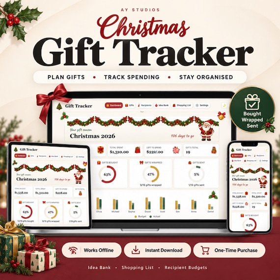 Christmas Gift Tracker App Holiday Gift Planner Budget Tracker Recipient List Shopping List Digital Download Works Offline