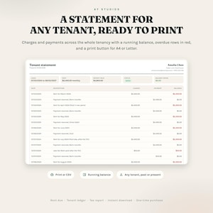 Tenant ledger: printable statement with running balance