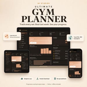 Workout Tracker App | Gym Progress Planner | Progressive Overload Log, 1RM Calculator, PR Tracker | Offline + Online | Instant Download