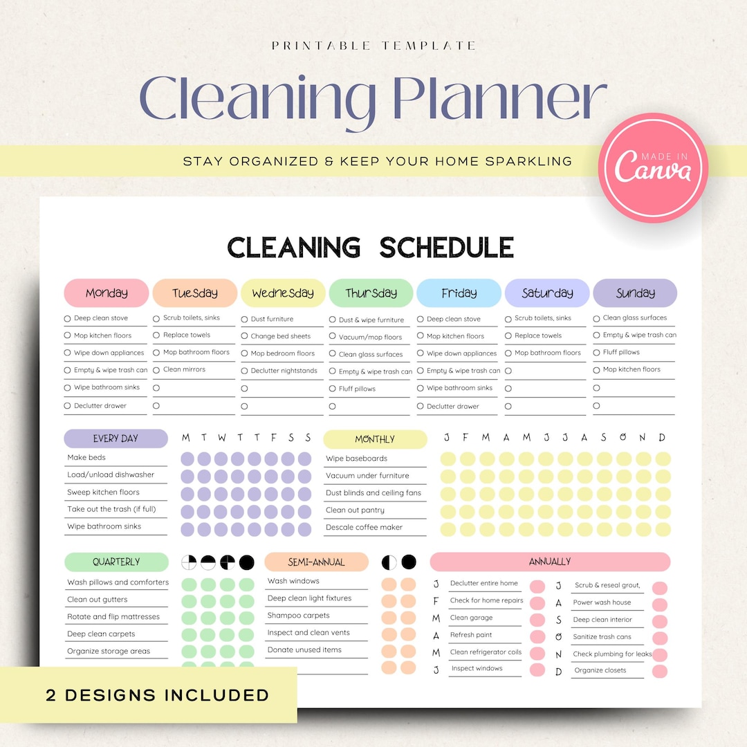Editable Cleaning Schedule | Printable Cleaning Planner | Digital Chore ...