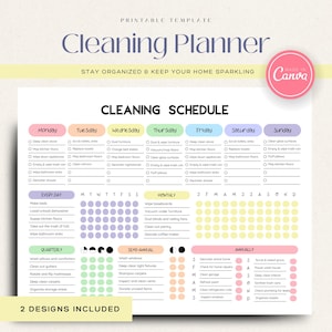 Editable Cleaning Schedule | Printable Cleaning Planner | Digital Chore Chart | Canva Template | Household Cleaning Checklist | PDF Download