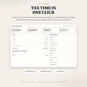 Tax report: income, deductible expenses, mileage, net result