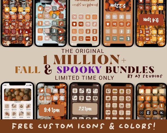1 MILLION+ MEGA BUNDLE | Fall and Spooky App Icons | Autumn Aesthetic IOS17 App Covers | Bonus Widgets and Wallpapers | iPhone & Android