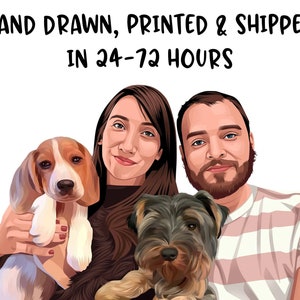 Custom Hand Drawn Cartoon Portrait, Christmas Gift, Vector Art, Custom Digital Art, Personalized Portrait, Custom Family Portrait. Printed