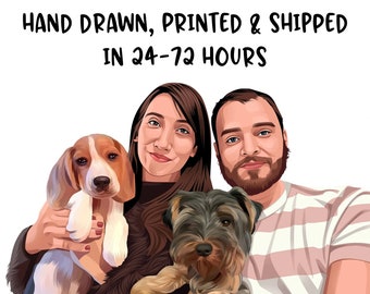 Custom Hand Drawn Cartoon Portrait, Christmas Gift, Vector Art, Custom Digital Art, Personalized Portrait, Custom Family Portrait. Printed