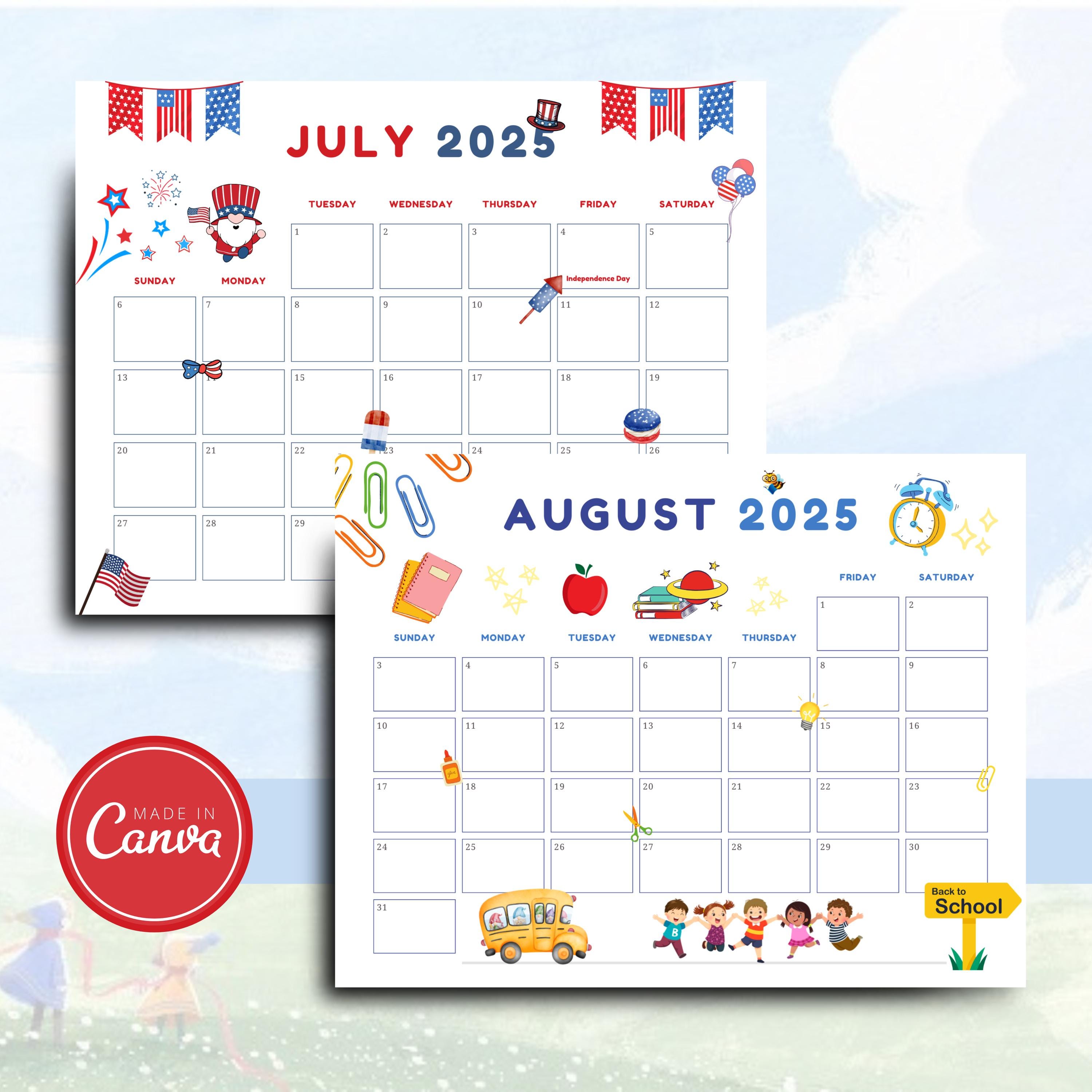 2026 Cute Calendar Printable, Kids Calendar 2026 Templates, Wall ...
