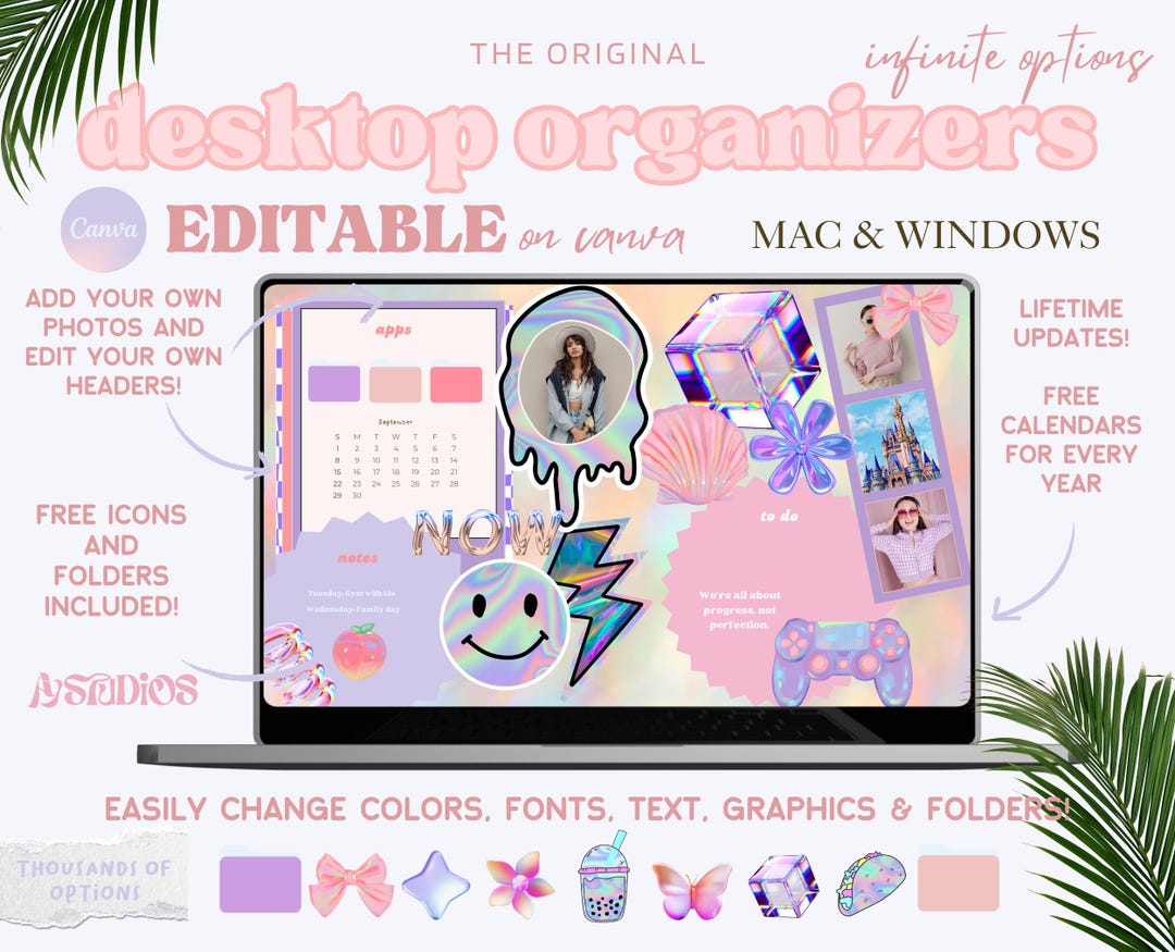 Editable Holographic Desktop Organizers | Wallpapers & Folder Icons ...
