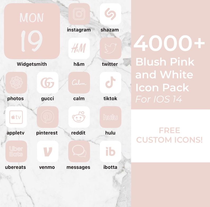 4000+ iPhone Pastel Pink IOS 14 App Icons Pack | White and Blush Pink Icons Aesthetic | iPhone IOS14 | Personalised Home Screen Widget 