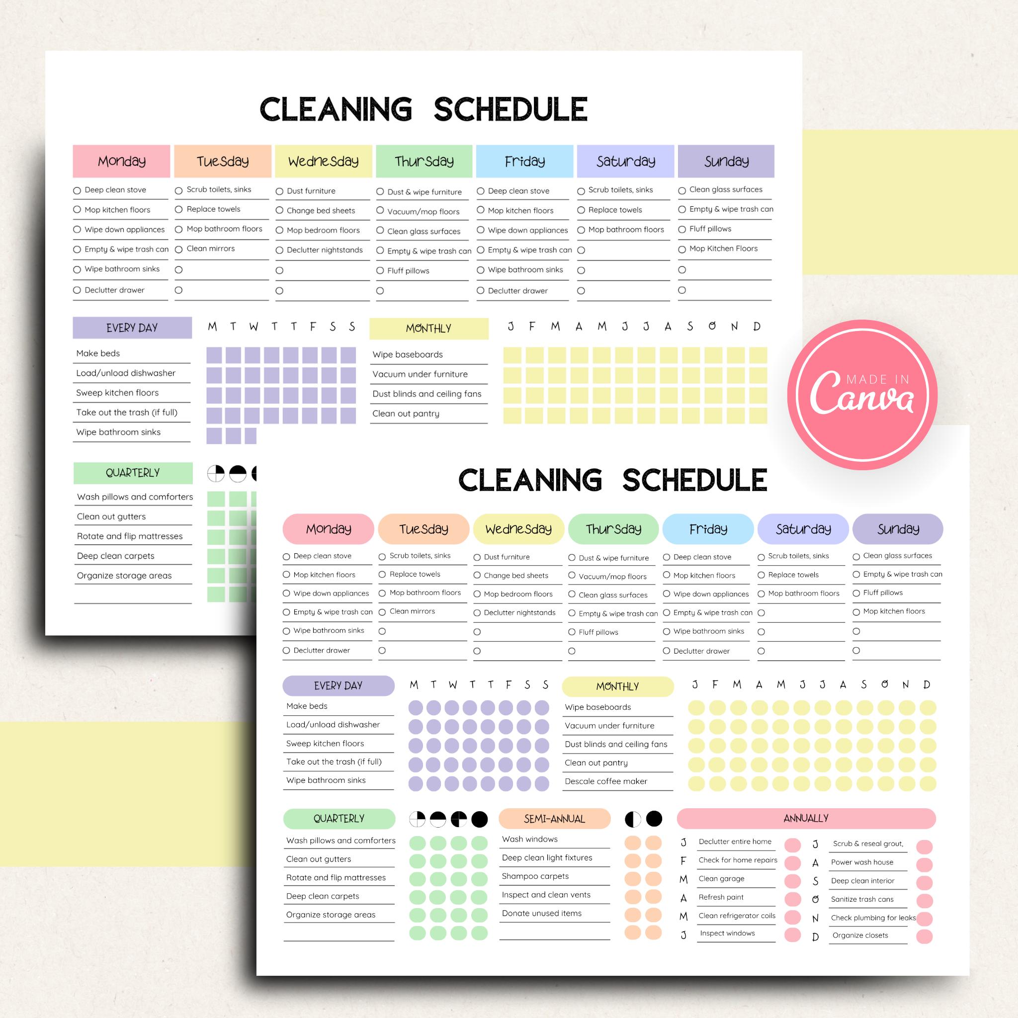 Editable Cleaning Schedule | Printable Cleaning Planner | Digital Chore ...