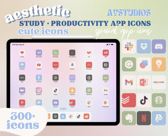 Aesthetic Minimal App Icons for iOS and Android | 300+ Custom Hand-Drawn Icons | Widgets for iPhone, iPad, Android | Work & Study Icons