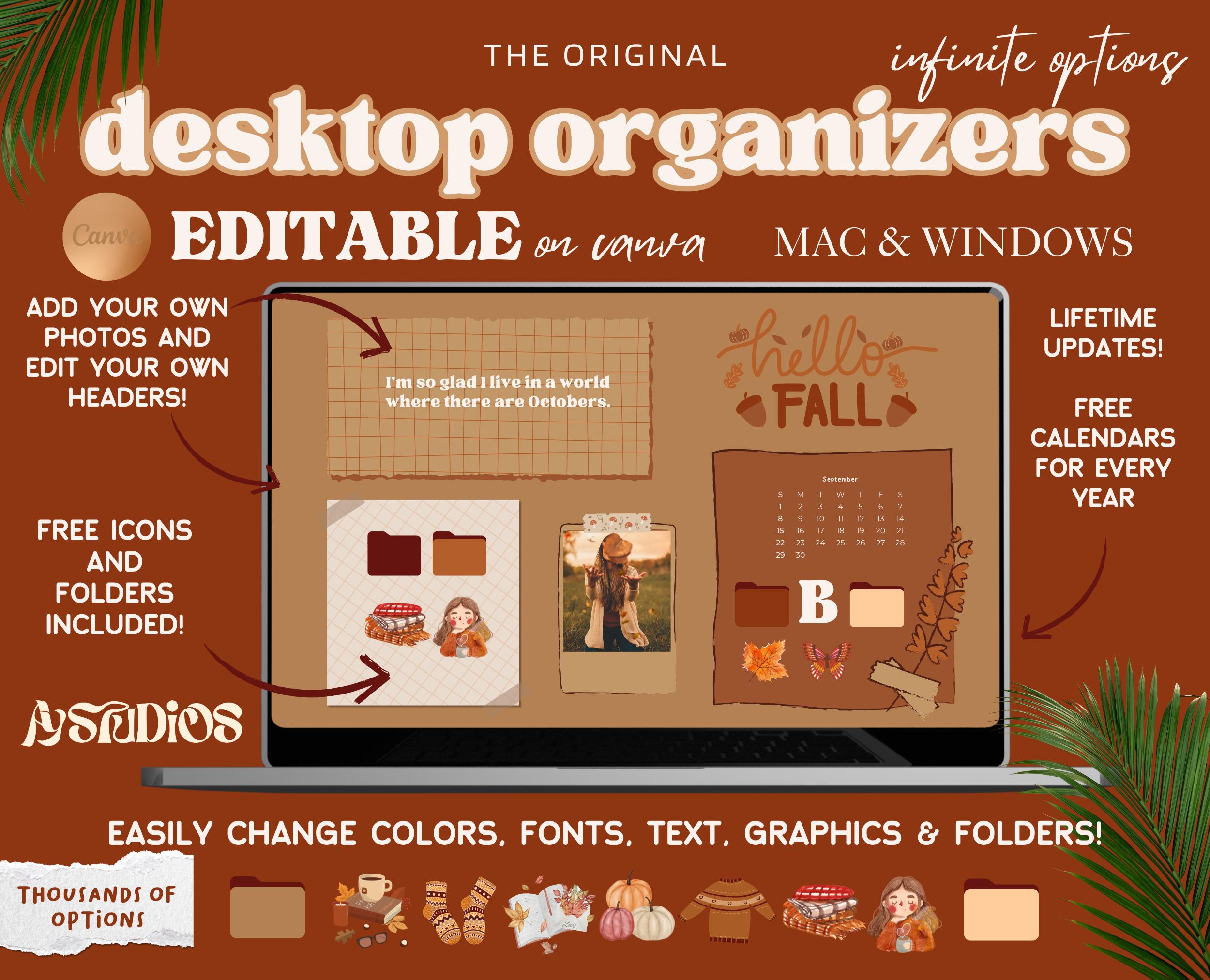 Editable Fall Desktop Organizers | Desktop Wallpapers & Folder Icons ...