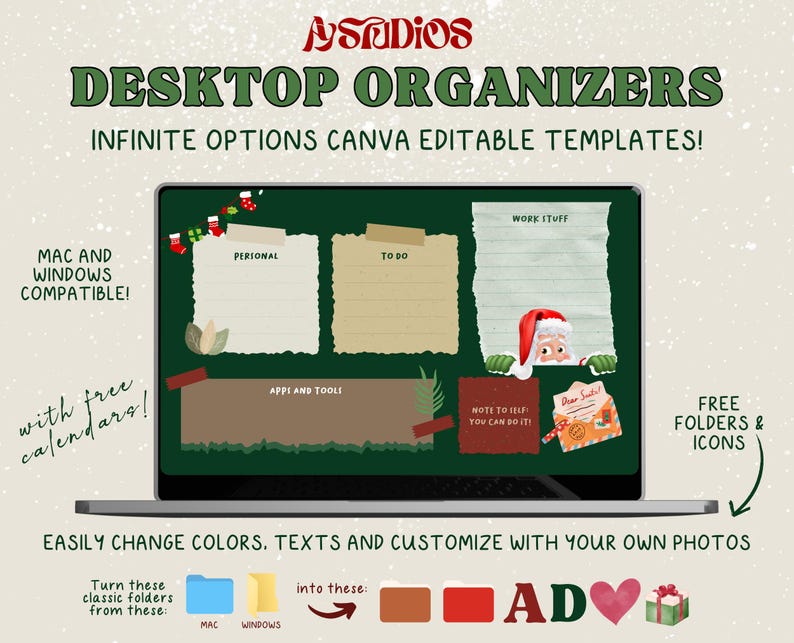 MEGA CHRISTMAS Collection Editable | Desktop Organizers | Laptop ...