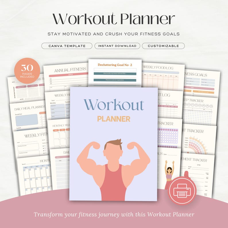 Printable Workout Planner | Fitness Tracker & Meal Planner | Exercise ...