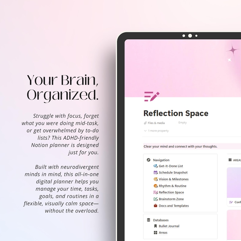 Aesthetic ADHD Notion Life Planner | Vision Board, Routines, Brain ...