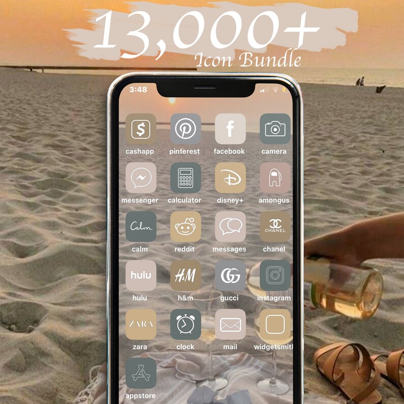 13,000+ iPhone IOS 14 App Icons Pack | Neutral Boho Colour Theme White Icons Aesthetic | Phone IOS14 | Personalised Home Screen Widget 