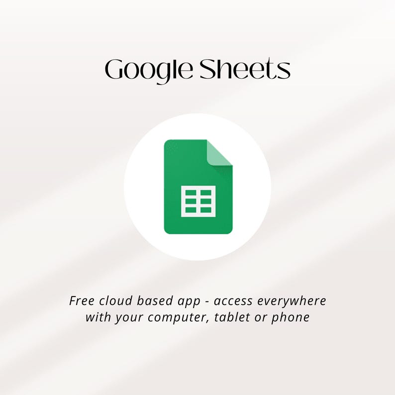 Puede incluir: El logotipo de Google Sheets presenta un icono de documento verde con una cuadr&iacute;cula blanca dentro de un c&iacute;rculo blanco. El texto "Google Sheets" est&aacute; encima del icono. Debajo, el texto dice "Aplicaci&oacute;n gratuita basada en la nube: acceda a ella en cualquier lugar con su ordenador, tableta o tel&eacute;fono."