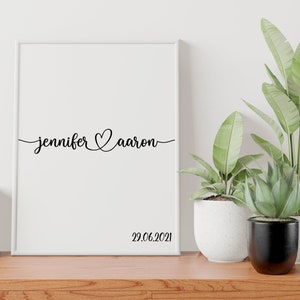Personalised Watercolor Engagement Gift | Couple&#39;s Name Printable | Wedding Gift | Engagement Present | Minimalist | Digital File | Canvas