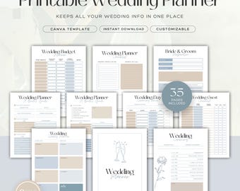Wedding Planner Printable | 35-Page Bridal Binder | Budget, Checklist, Guest List & Timeline Organizer | Editable PDF Instant Download