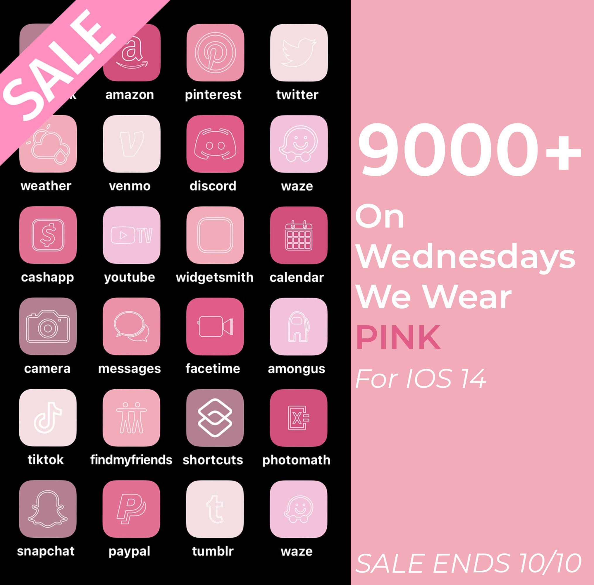 9000+ iPhone iOS 17 App Pink Icons Pack | All Pinks White Icons Aesthetic | Social Media Phone IOS17 | Personalised Home Screen Widget