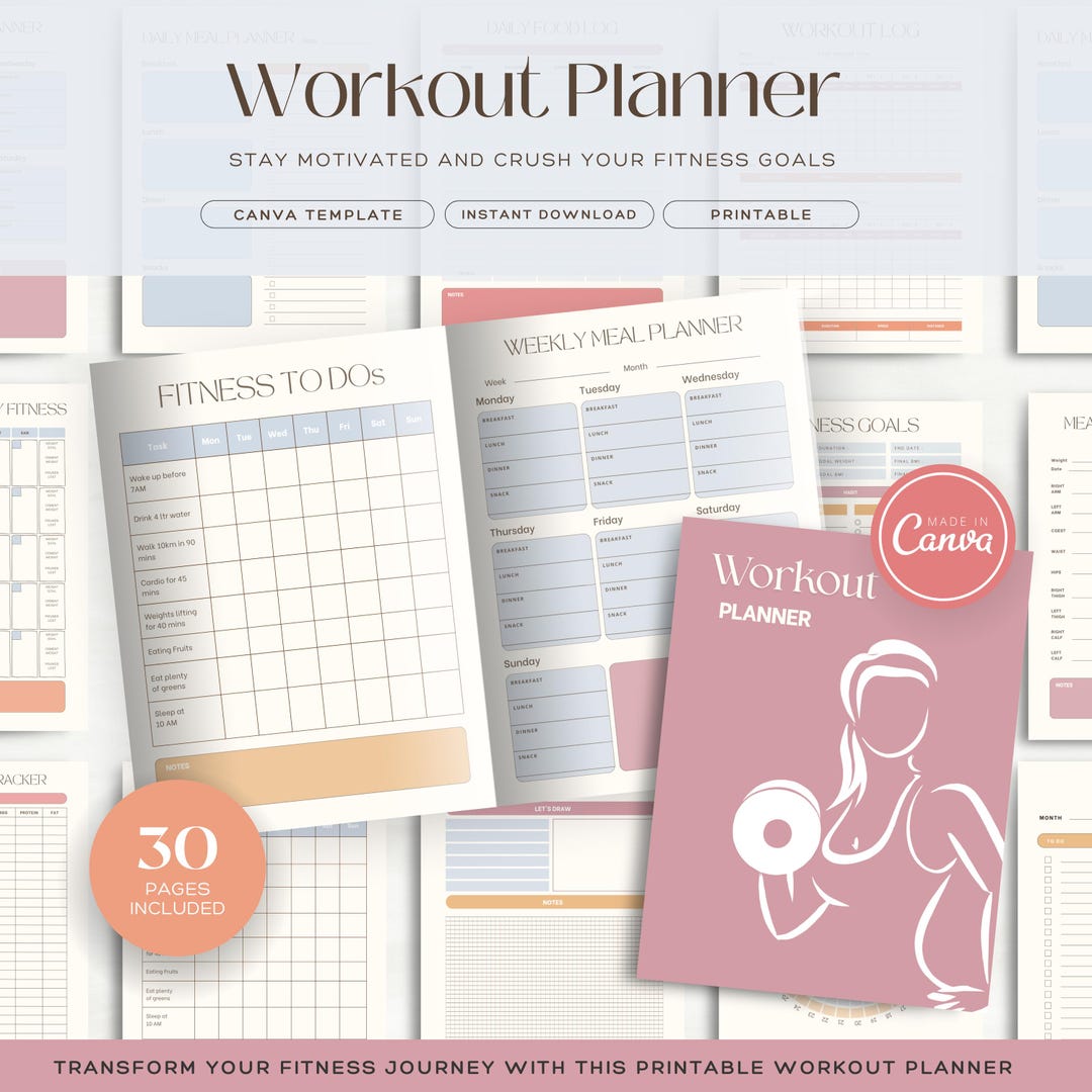 Printable Workout Planner | Fitness Tracker & Meal Planner | Exercise ...