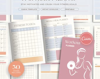 Printable Workout Planner | Fitness Tracker & Meal Planner | Exercise Log, Health Journal, Habit Progress Tracker | Digital Fitness PDF