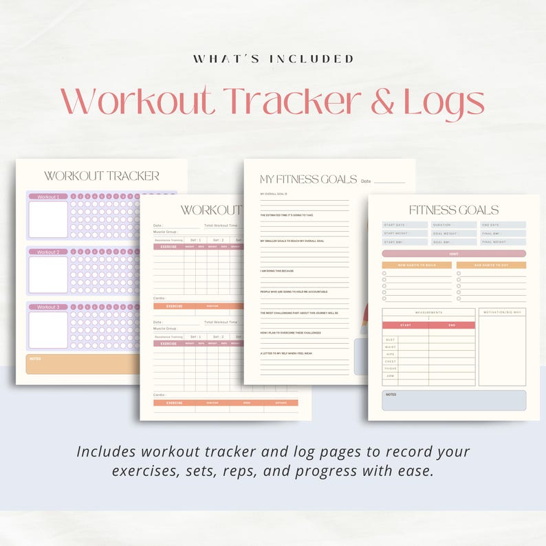 Printable Workout Planner | Fitness Tracker & Meal Planner | Exercise ...