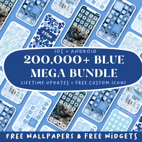 covers app on iphone BLUE MEGA BUNDLE | Blues App Icon Covers | iOS14 + iOS15 + Android | Pastel, Mint, Navy iPhone Aesthetic | Personalized HomeScreen Widget