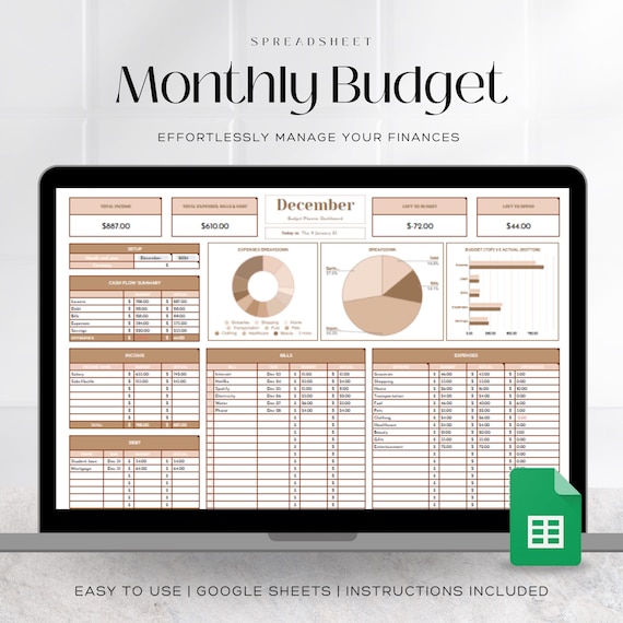 Monthly Budget Planner Spreadsheet, Google Sheets Budget, Simple Budget Template, Finance Planner Sheet, Expense Tracker, 1 Tab Budgeting