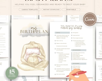 Birth Plan Template Printable, Birth Planner Workbook, Pregnancy Planner, Labor & Delivery Plan, Hospital Bag Checklist, Birth Wishes Guide