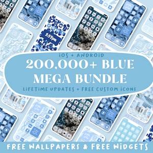 BLUE MEGA BUNDLE | Blues App Icon Covers | IOS17 + iOS15 + Android |  Pastel, Mint, Navy iPhone Aesthetic | Personalized HomeScreen Widget