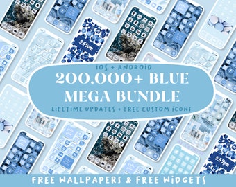 BLAUES MEGA PAKET | Blues App Icon Cover | iOS14 + iOS15 + Android | Pastell, Mint, Marine iPhone Aesthetic | Personalisiertes HomeScreen Widget