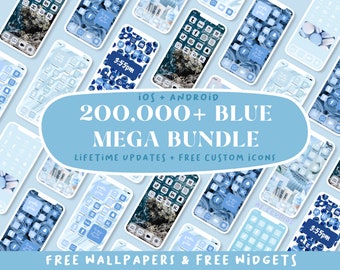 MÉGA BUNDLE BLEU | Icônes pour application Blues | iOS14 + iOS15 + Android | Couleur pastel, menthe, bleu marine | Widget d'écran d'accueil personnalisé