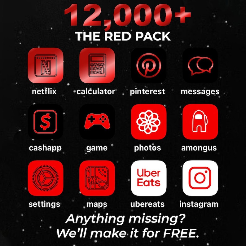 12000 iPhone IOS 14 App Icons The Red Pack RedBlack Etsy