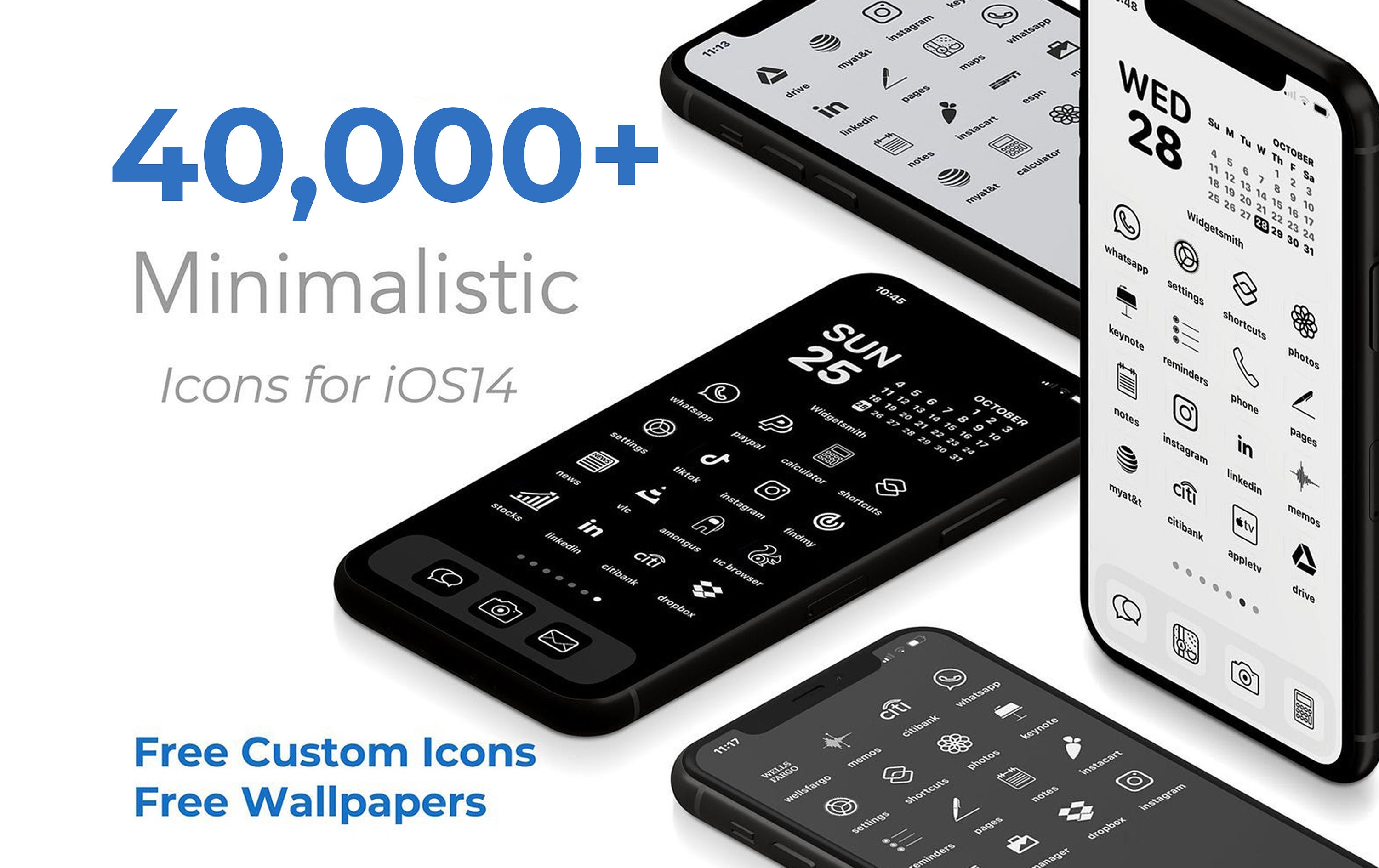 40,000+ Minimal iPhone iOS 17 Icon Pack | Minimalistic Aesthetic | Black, White, Grey | Personalised Home Screen Widget | Free Custom Icons