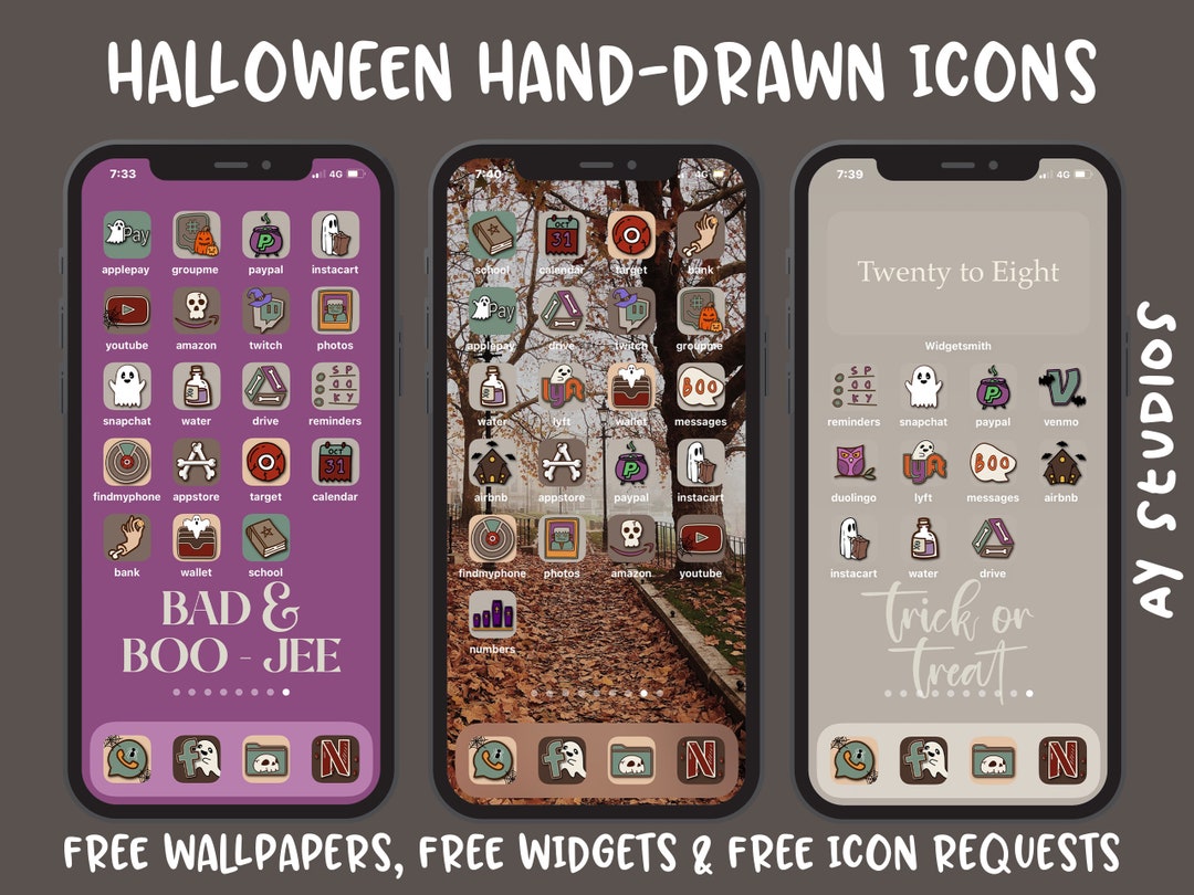 150+ HAND DRAWN Halloween & Fall iPhone App Icons | Ios 17 Fall ...