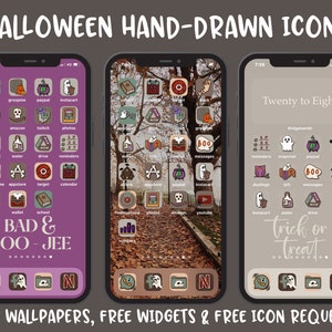 150+ HAND DRAWN Halloween & Fall iPhone App Icons | IOS 14 Fall Aesthetic App Covers | IOS14 Festive Personalised Home Screen | Spooky Fall