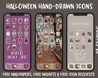 Más de 150 iconos de aplicaciones de iPhone de Halloween y otoño DIBUJADOS A MANO / Portadas de aplicaciones estéticas de otoño de iOS 17 / Pantalla de inicio personalizada festiva de IOS17 / Otoño espeluznante