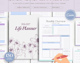 2026–2027 All in One Life Planner Printable PDF | Two Year Daily Weekly Monthly Planner | Minimalist Productivity & Goal Planner