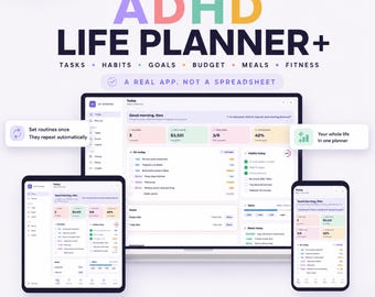 Aplicativo de Planejamento de Vida para TDAH: Planejador Digital Completo com Calendário Diário, Semanal e Mensal, Rastreador de Hábitos, Orçamento, Planejamento de Refeições e Acompanhamento de Metas. Funciona Offline.
