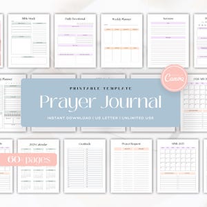 Prayer Journal | Printable & Editable Faith Planner | Bible Study Gratitude Journal | Digital Download | Canva Template | 2025 Planner