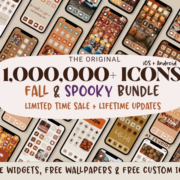 1,000,000+ MEGA FALL App Icons Pack | High Resolution Autumn Aesthetic iOS14 App Covers | Bonus Widgets and Wallpapers | iPhone & Android