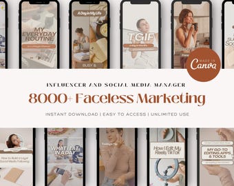 8000+ Faceless Marketing Reels Canva | Aesthetic Reels Bundle | Luxury Feminine Boss Babe Content | Instagram TikTok Reels
