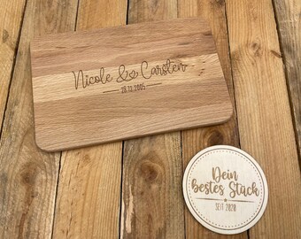 Wooden board beech "wedding" personalized - gift, cutting board, breakfast board