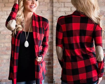 red and black plaid long cardigan