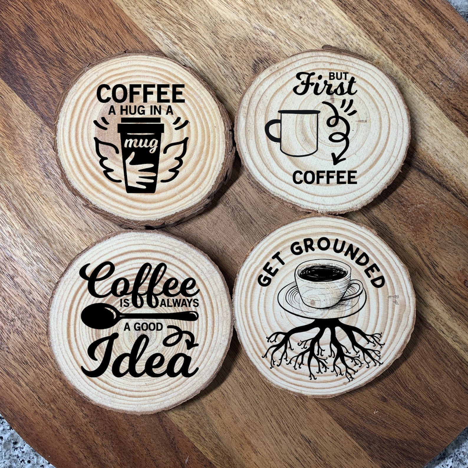 Wood Slice Coffee Coasters / Laser Engraved Coffee Themed Etsy