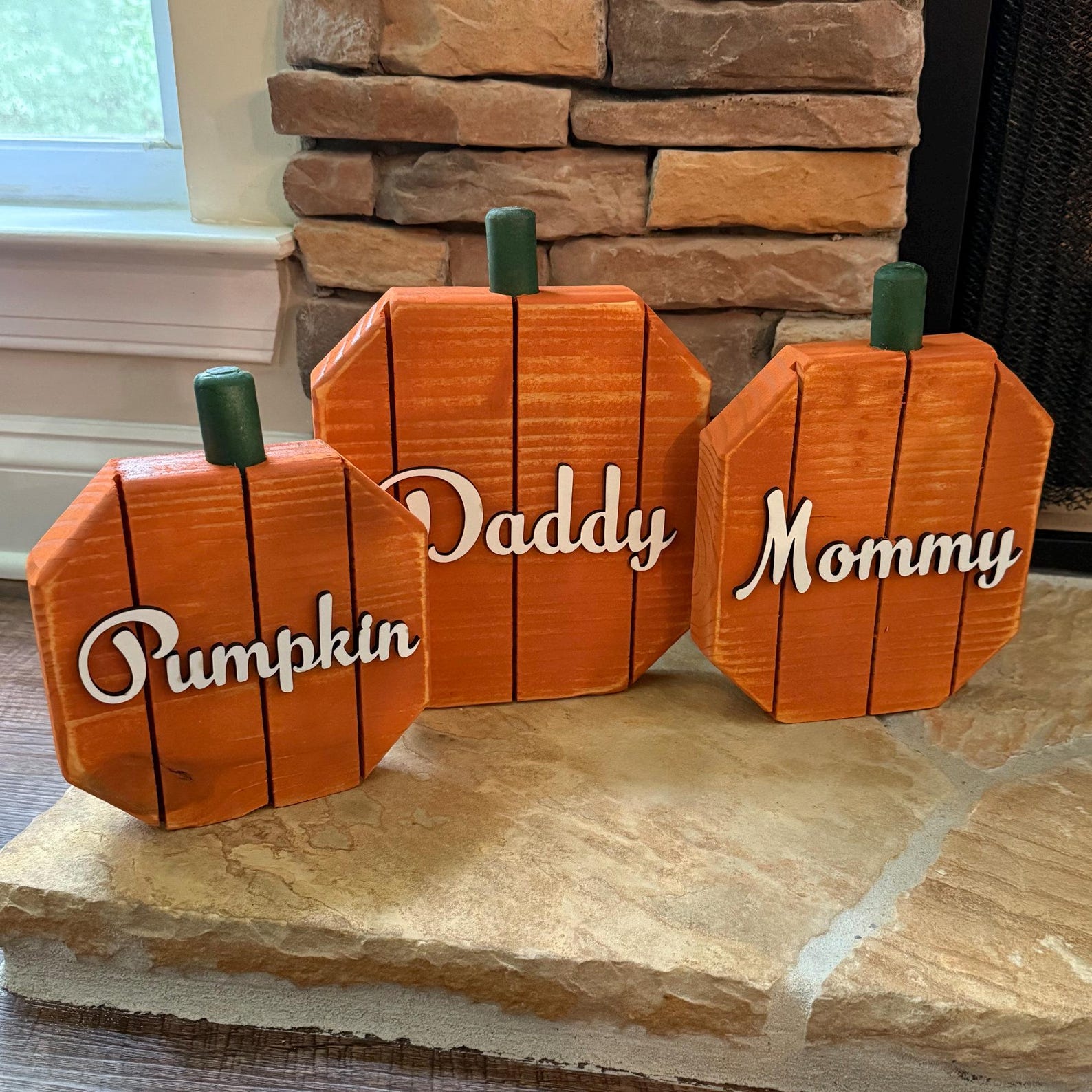 Rustic Wood Pumpkin Set of 3 | Personalized Fall Decor - Etsy