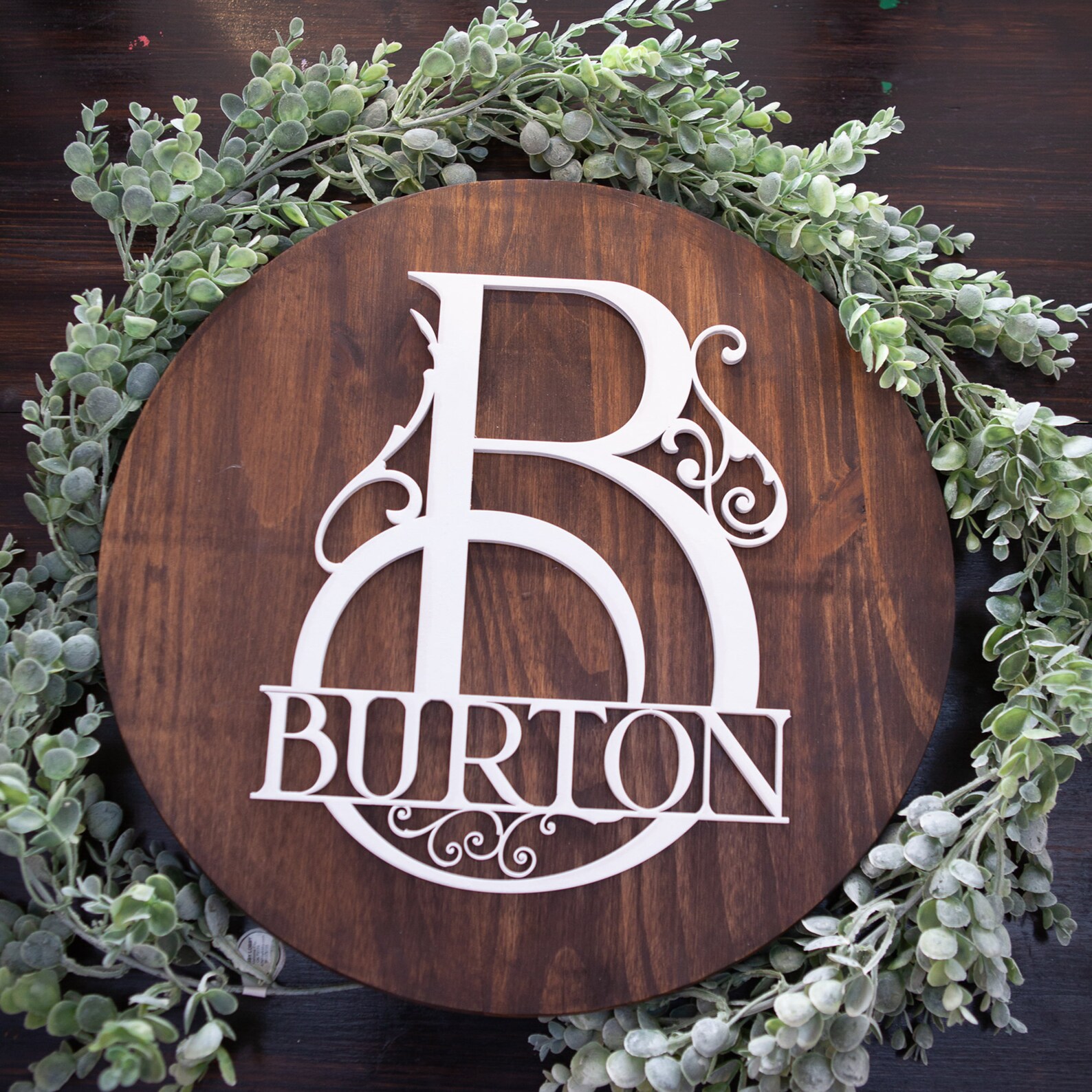 Round Wood Monogram Sign / Family Name Sign / Lasercut Etsy